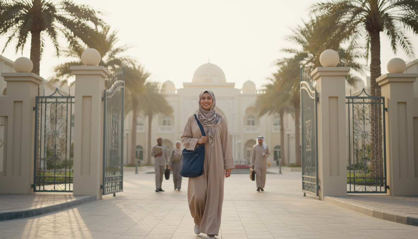 A staff member arriving at the entrance in the morning